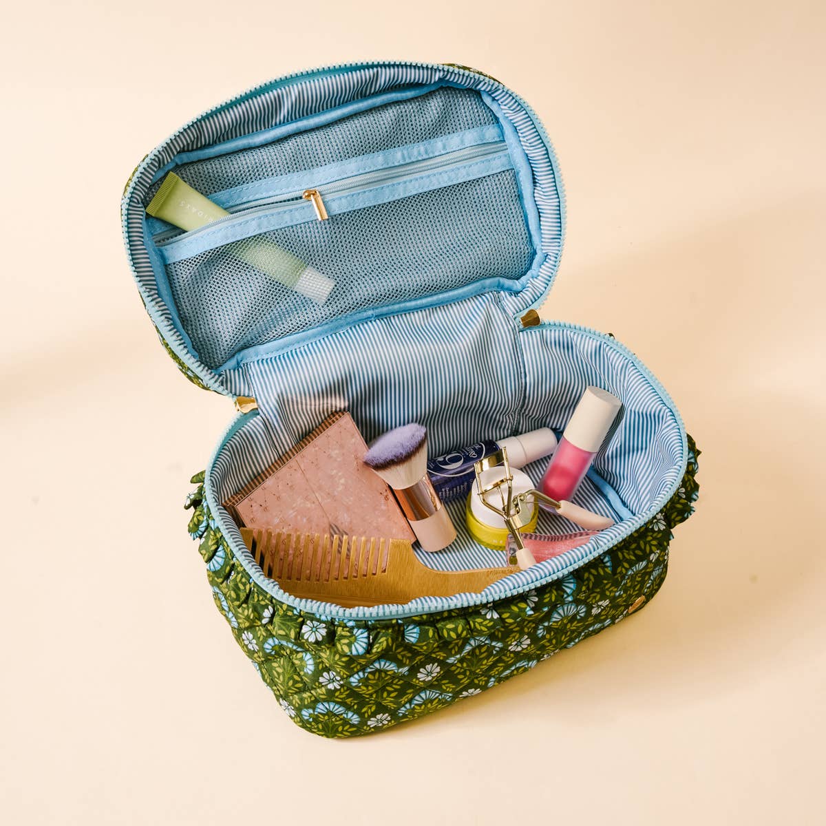 Glam &amp; Go Quilted Cosmetic Bag: Everbloom Forest Green