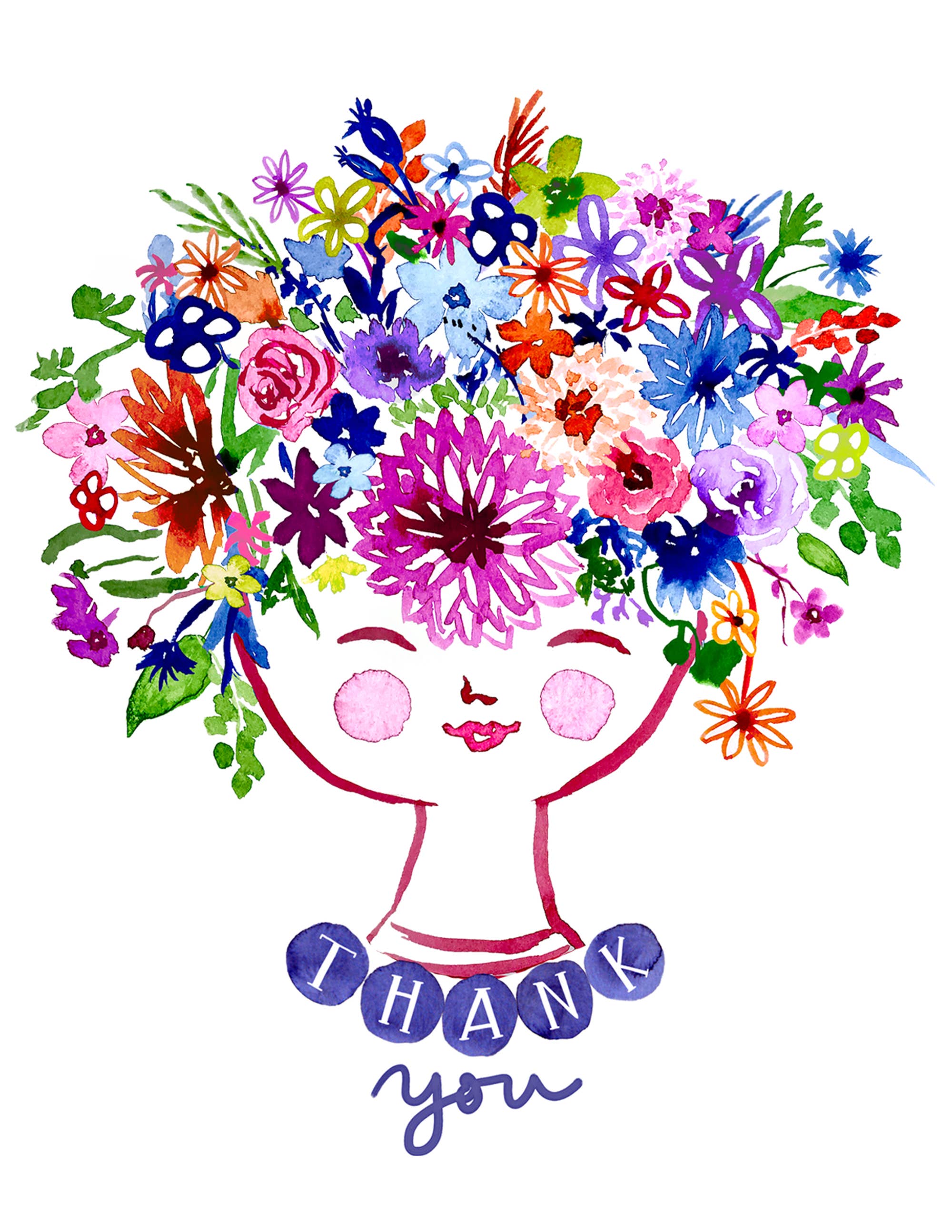 Happy Flower Lady Watercolour | Greeting Card