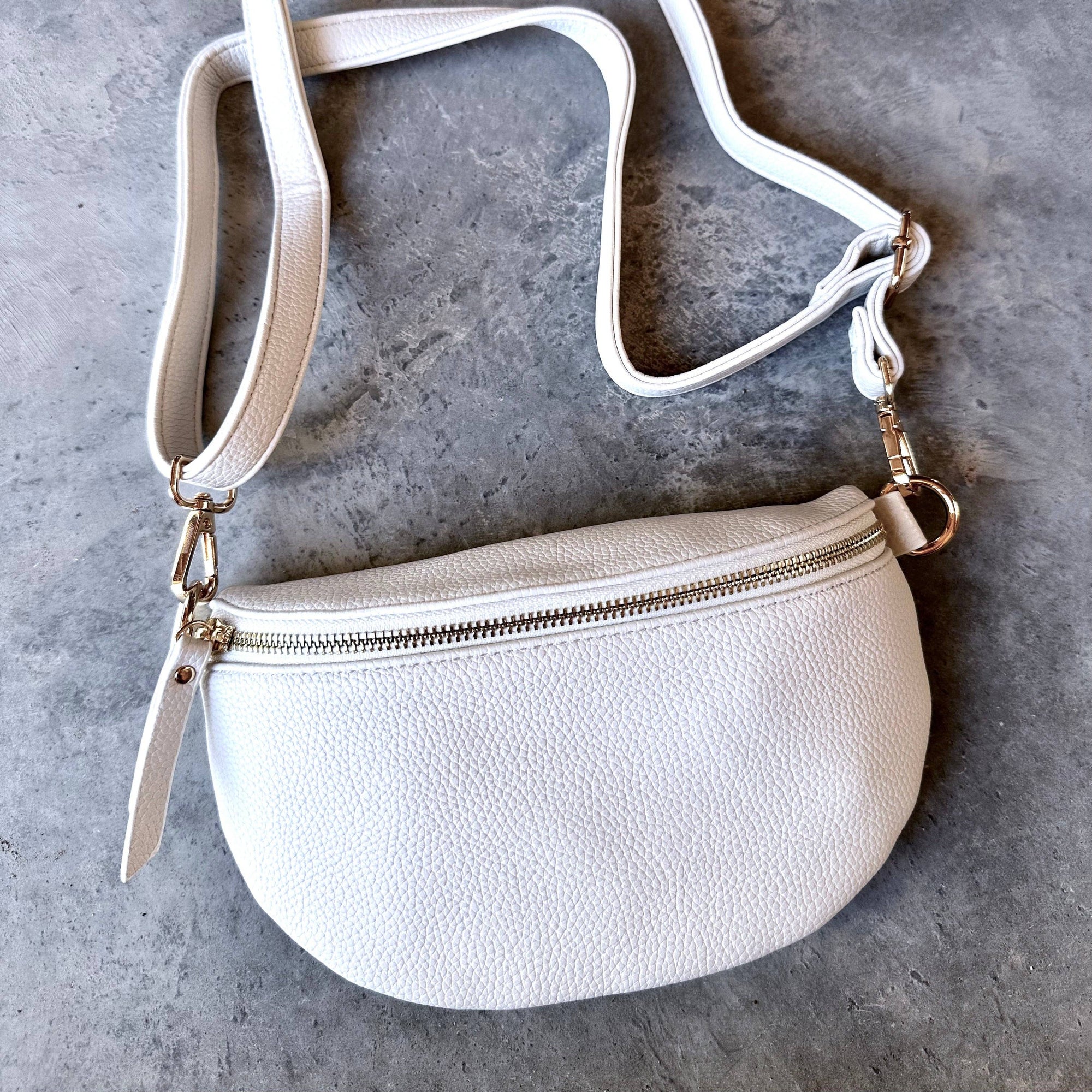 Crossbody Handbag: White Cream Leather