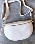 Crossbody Handbag: White Cream Leather