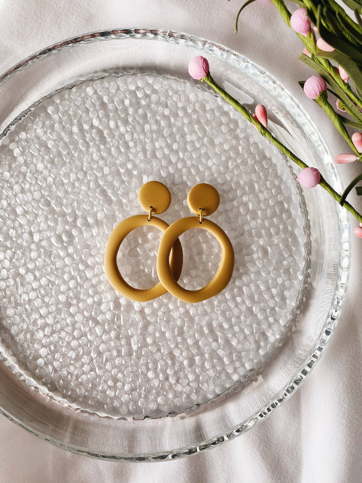 Ivy Hoop Stud Clay Earrings | Coral