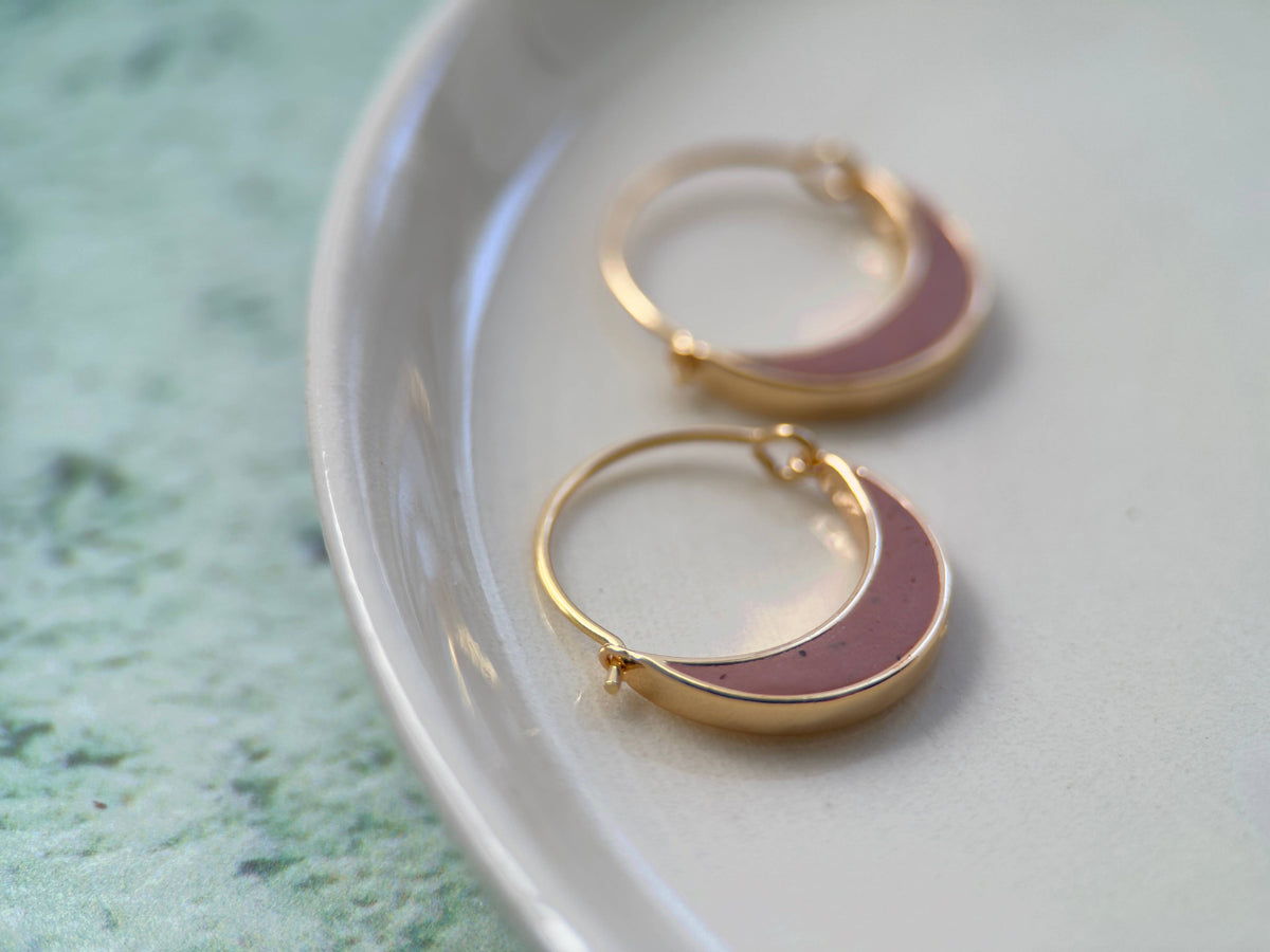 Leverback Clay Hoops: Pale Terracotta &amp; Sand/Gold