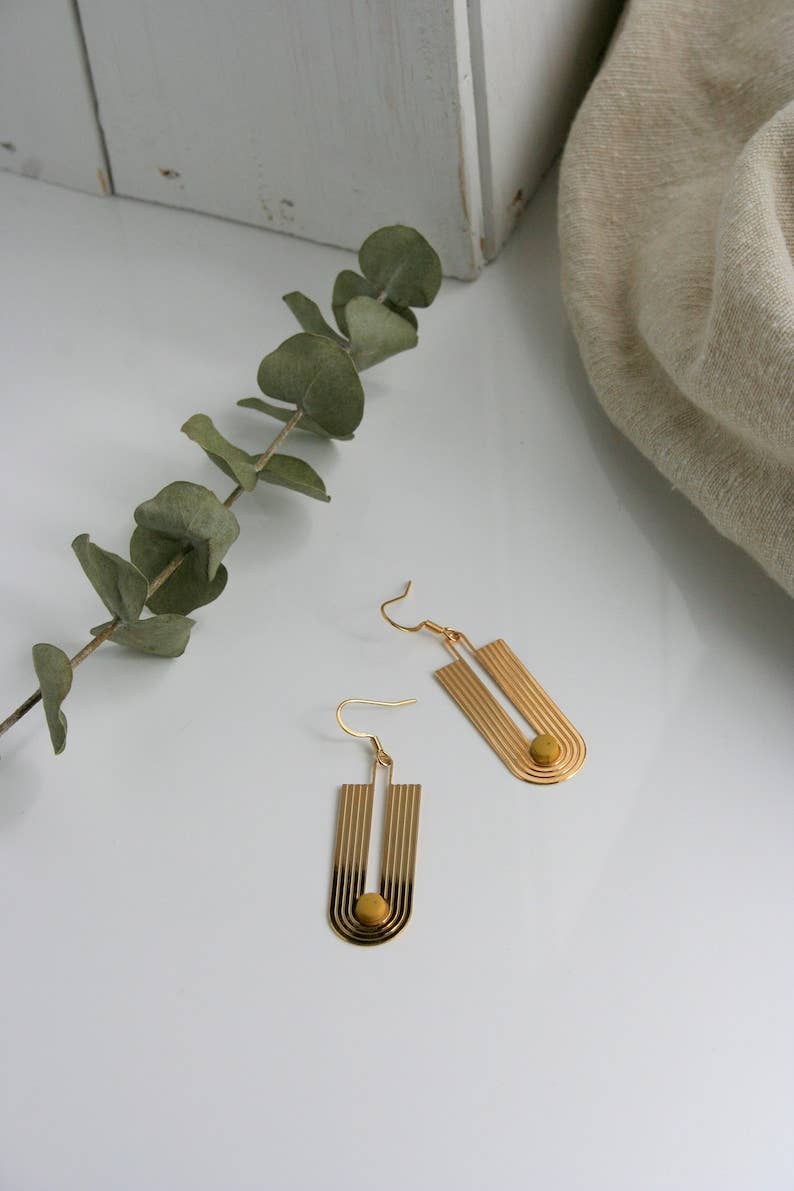 Bohemian Art Deco Earrings: Green