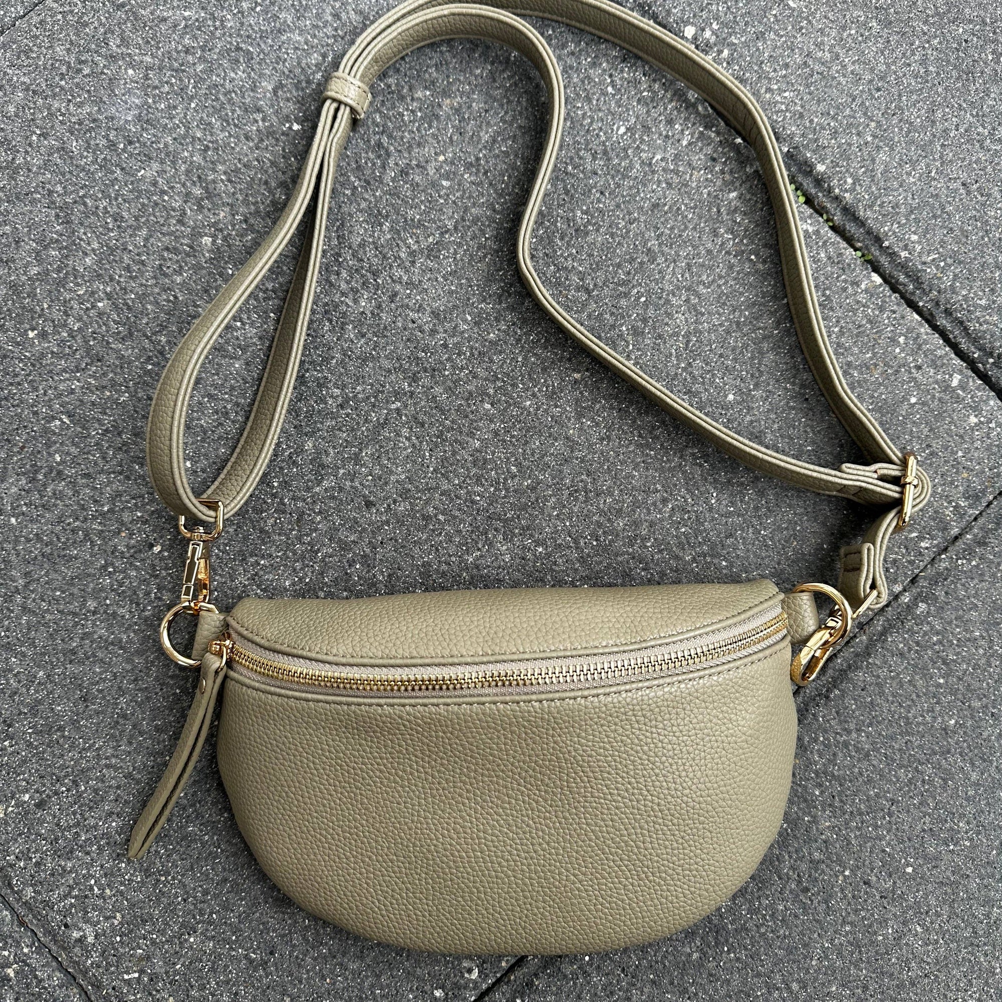 Crossbody handbag green leather purse bum bag