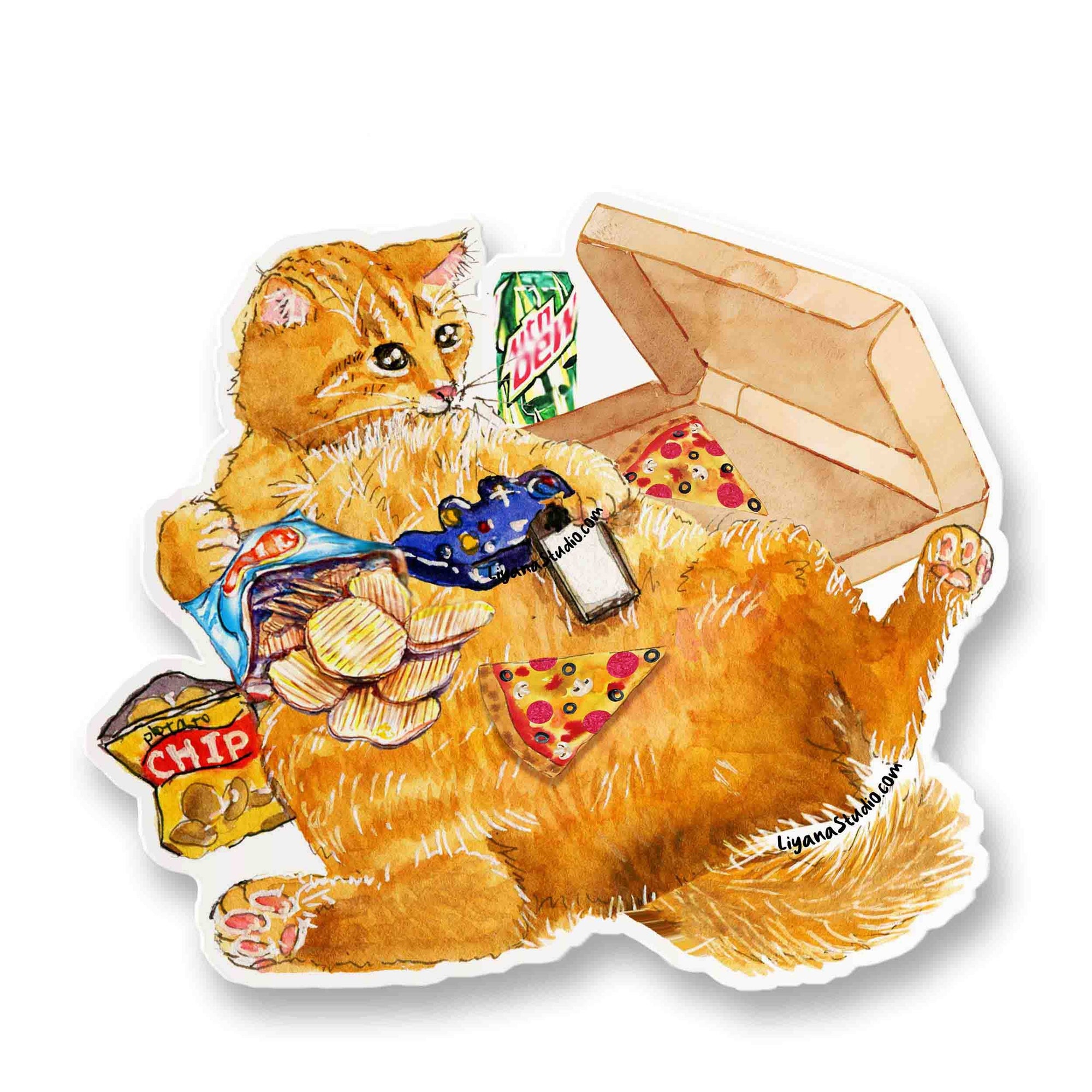 Snack Gamer Cat - Funny Vinyl Sticker