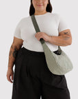 Medium Nylon Crescent Bag - Sage Stripe