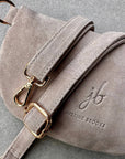 Crossbody Handbag: Cream White Suede Leather
