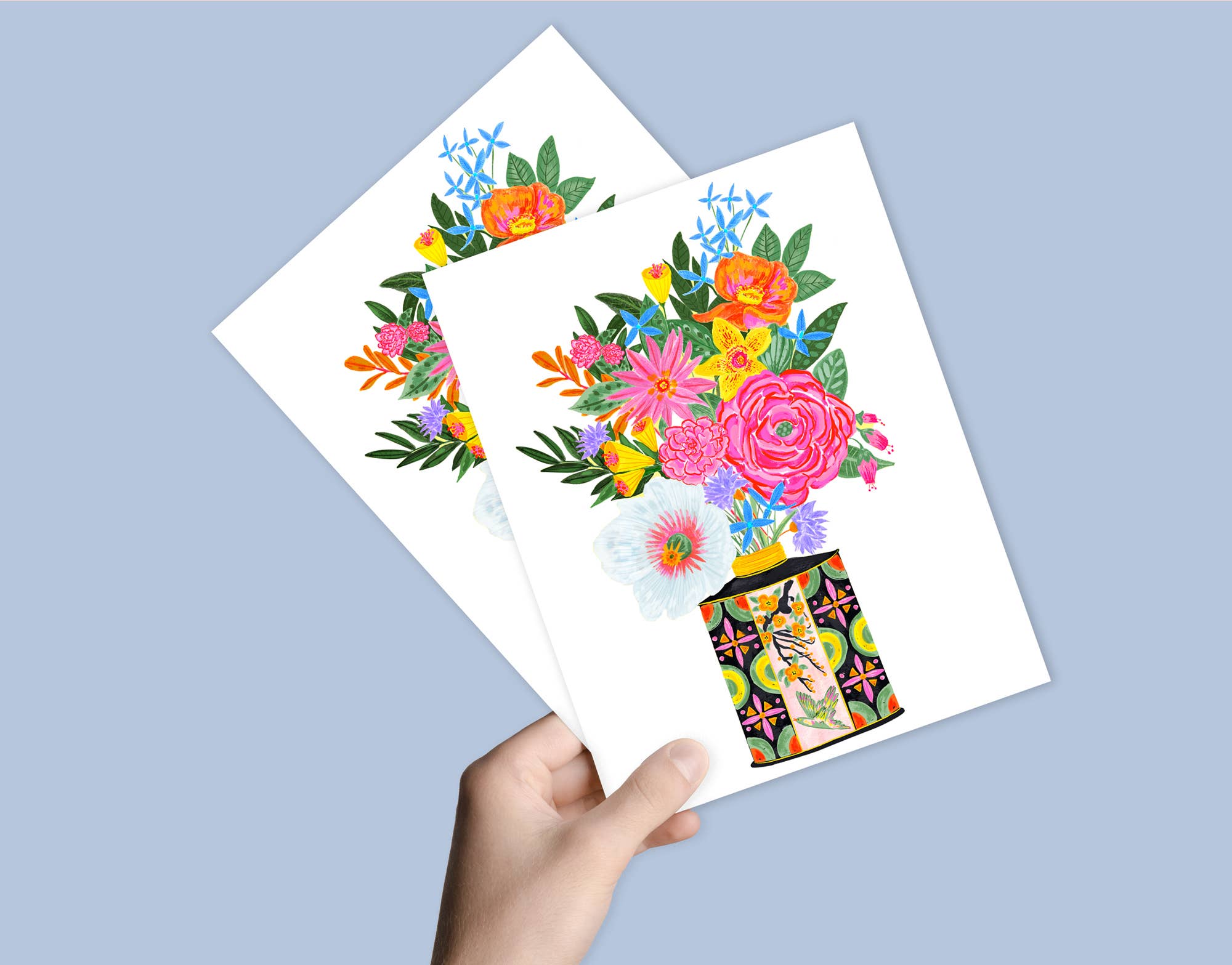 Flower Bouquet in Retro Tin Vase | Greeting Card
