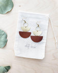 Leather & Brass Stacked Half Moon Earrings | Brown