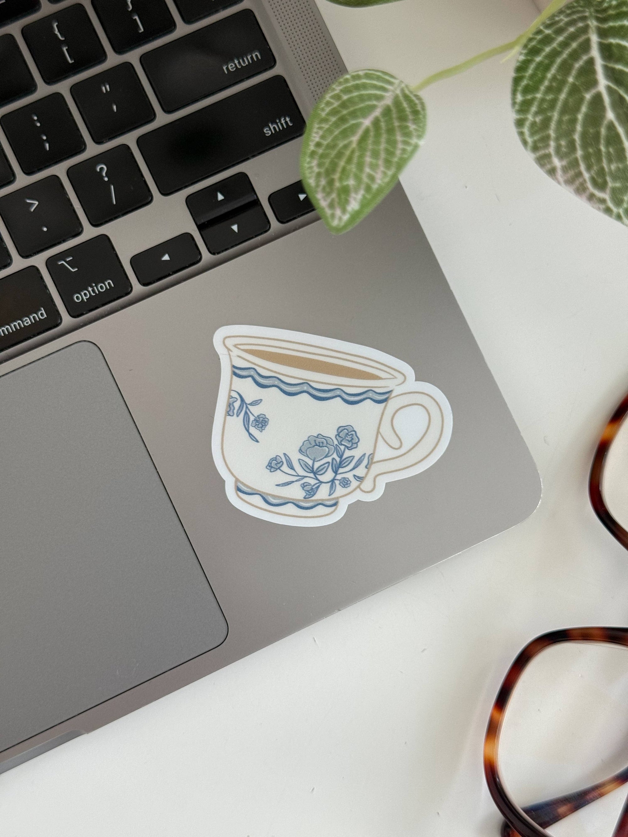 Blue and White Vintage Tea Cup - Vinyl Sticker