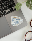 Blue and White Vintage Tea Cup - Vinyl Sticker