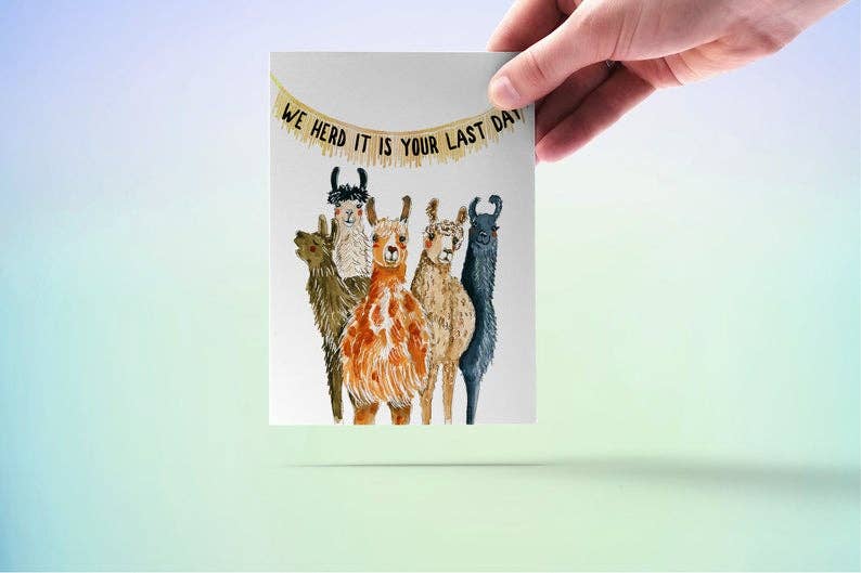 Llamas Herd Leaving - Goodbye Card