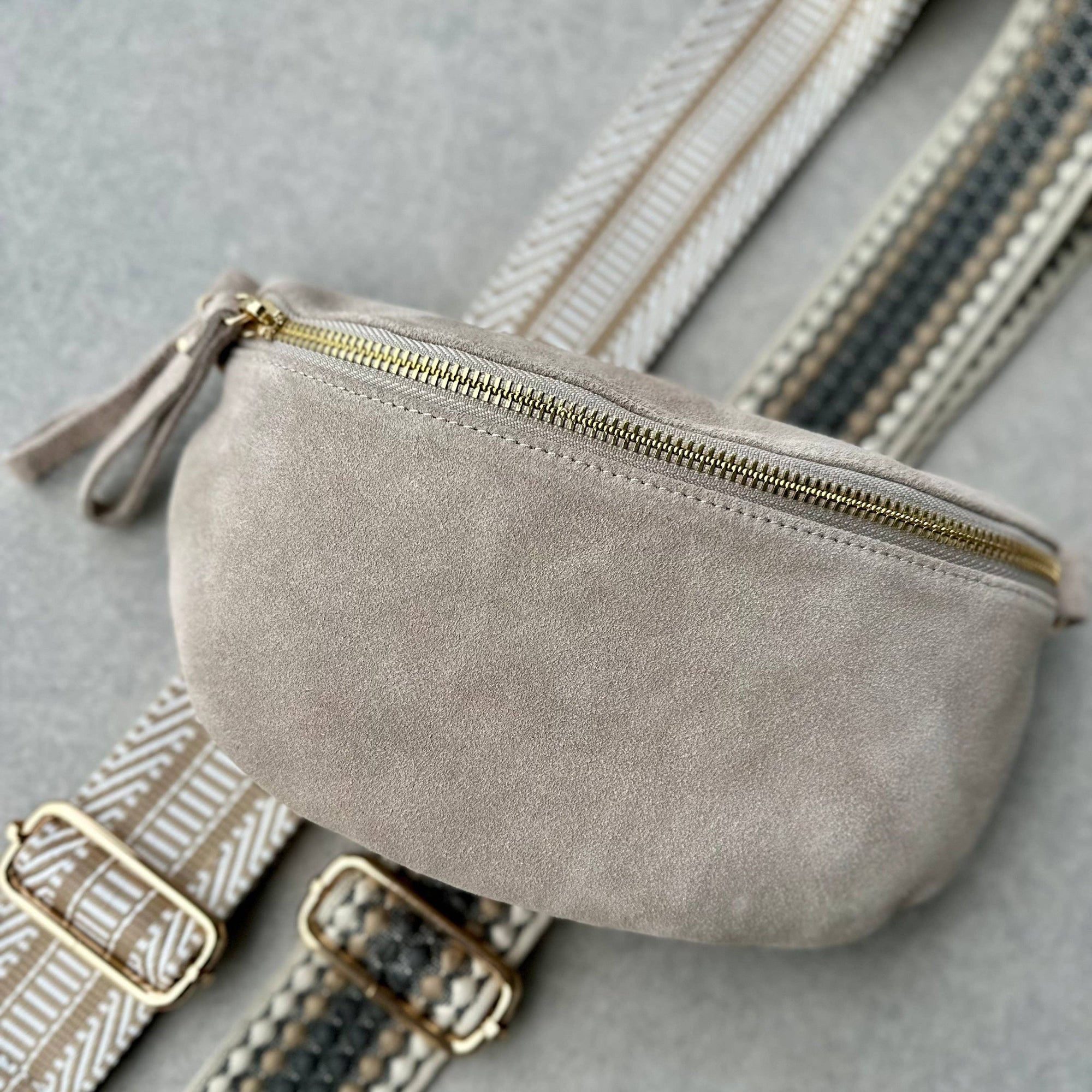Crossbody Handbag: Cream White Suede Leather