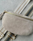 Crossbody Handbag: Cream White Suede Leather