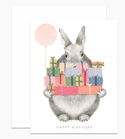 Bunny Holding Gifts- Greeting Card