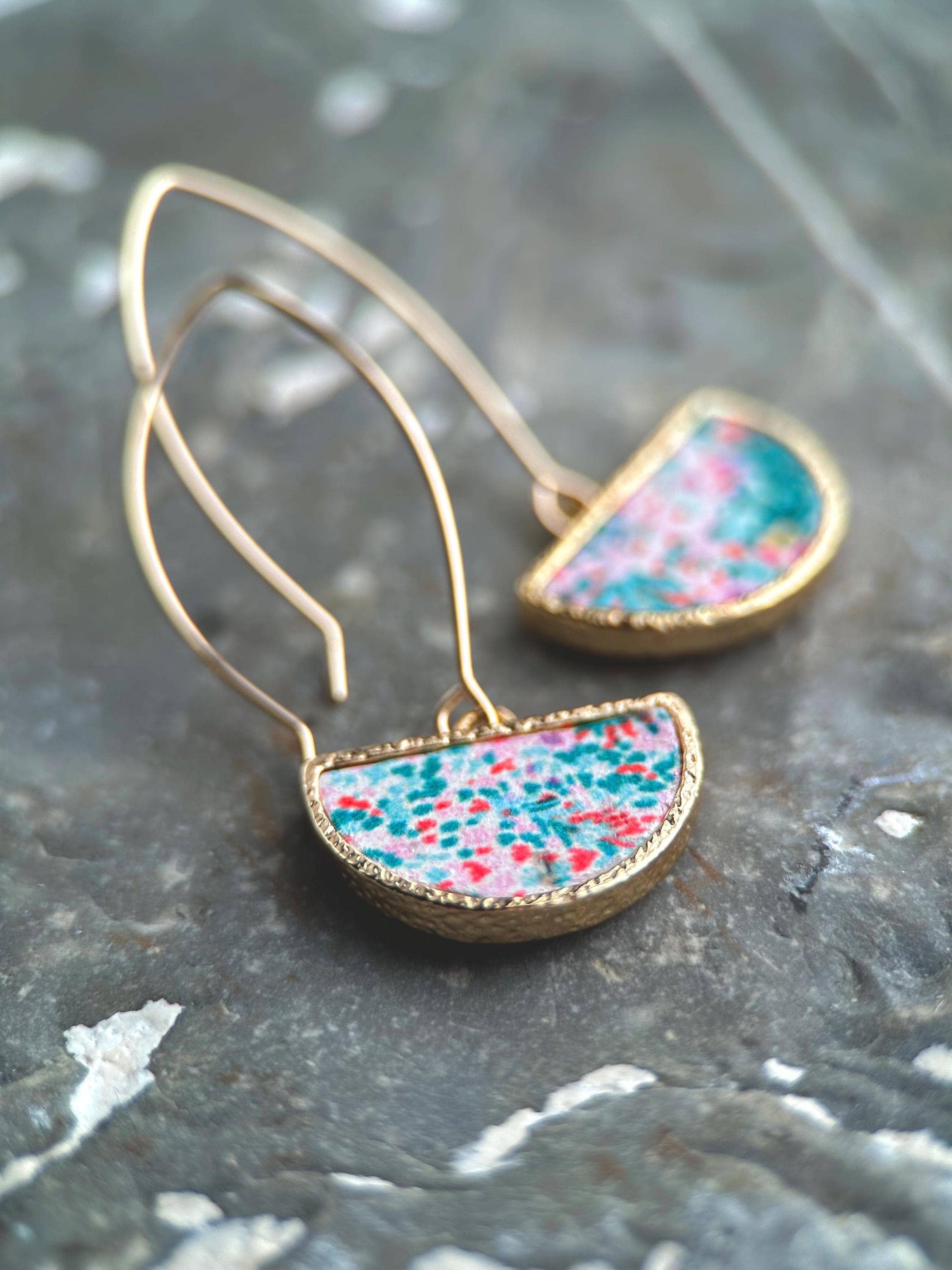 Floral Half Moon Drop Earring