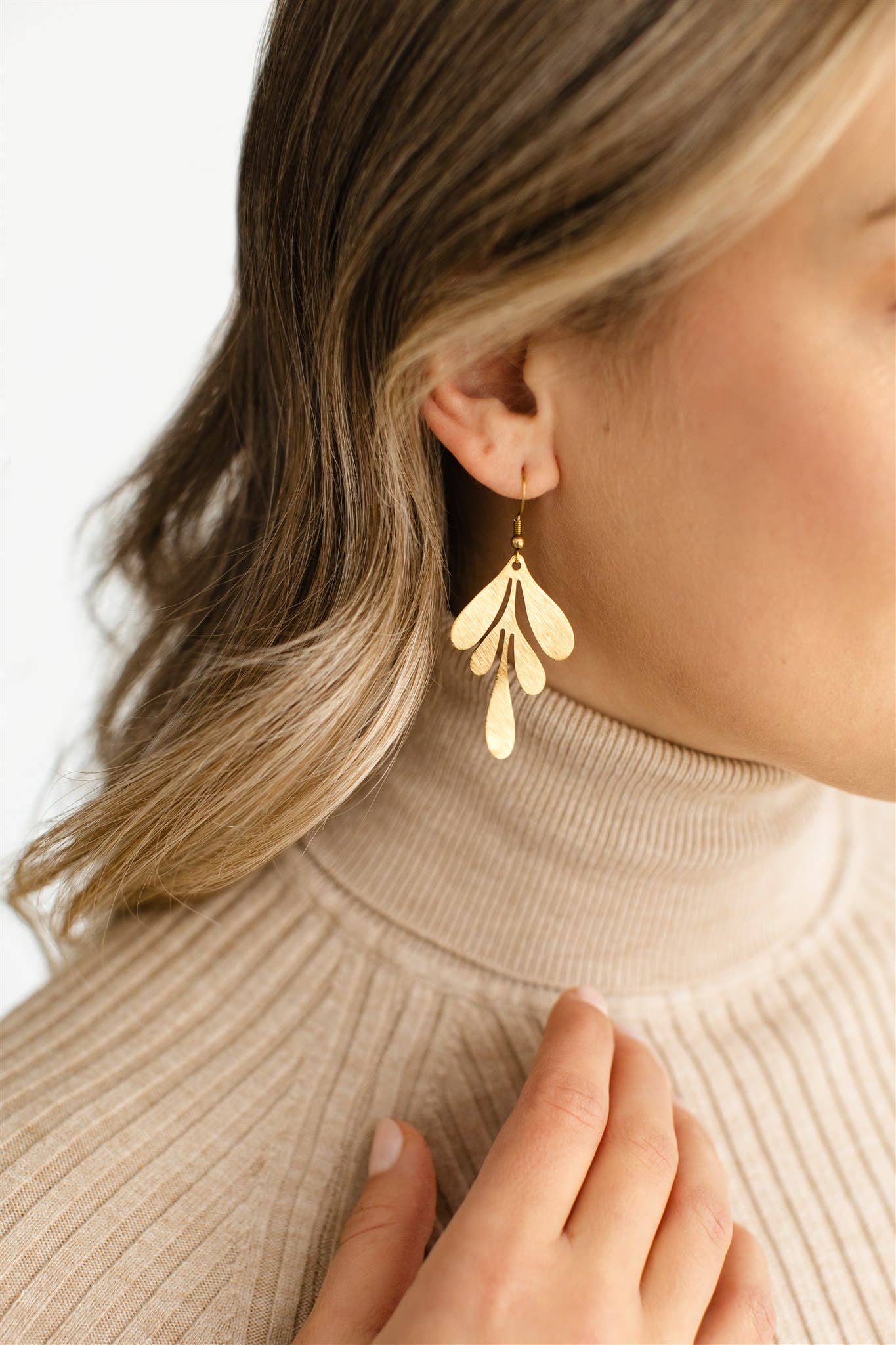 Brushed Brass Leaf Earrings