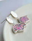 Hammered Oval Flower Earrings