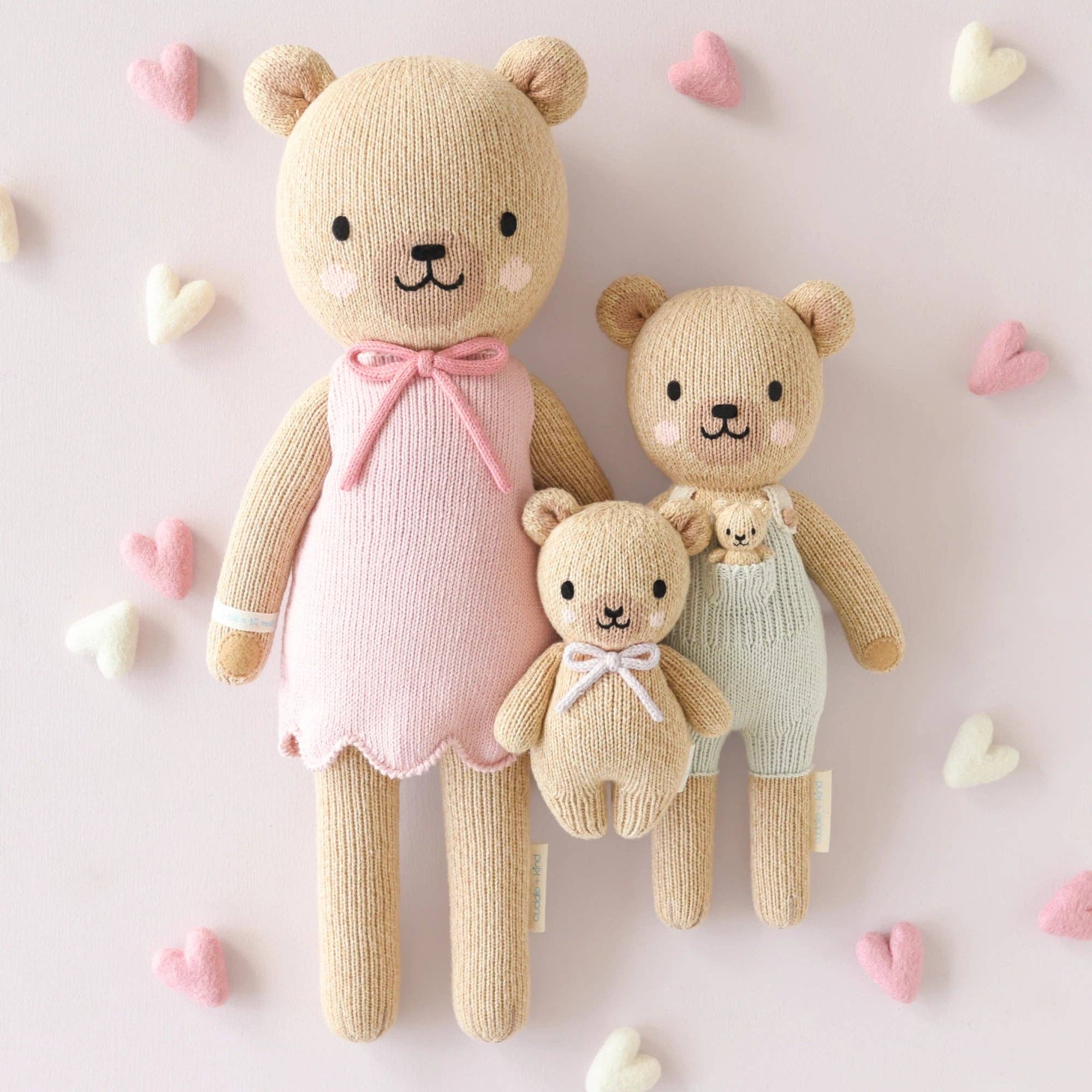 Baby Honey Bear (lavender bow) | Hand-Knit Doll