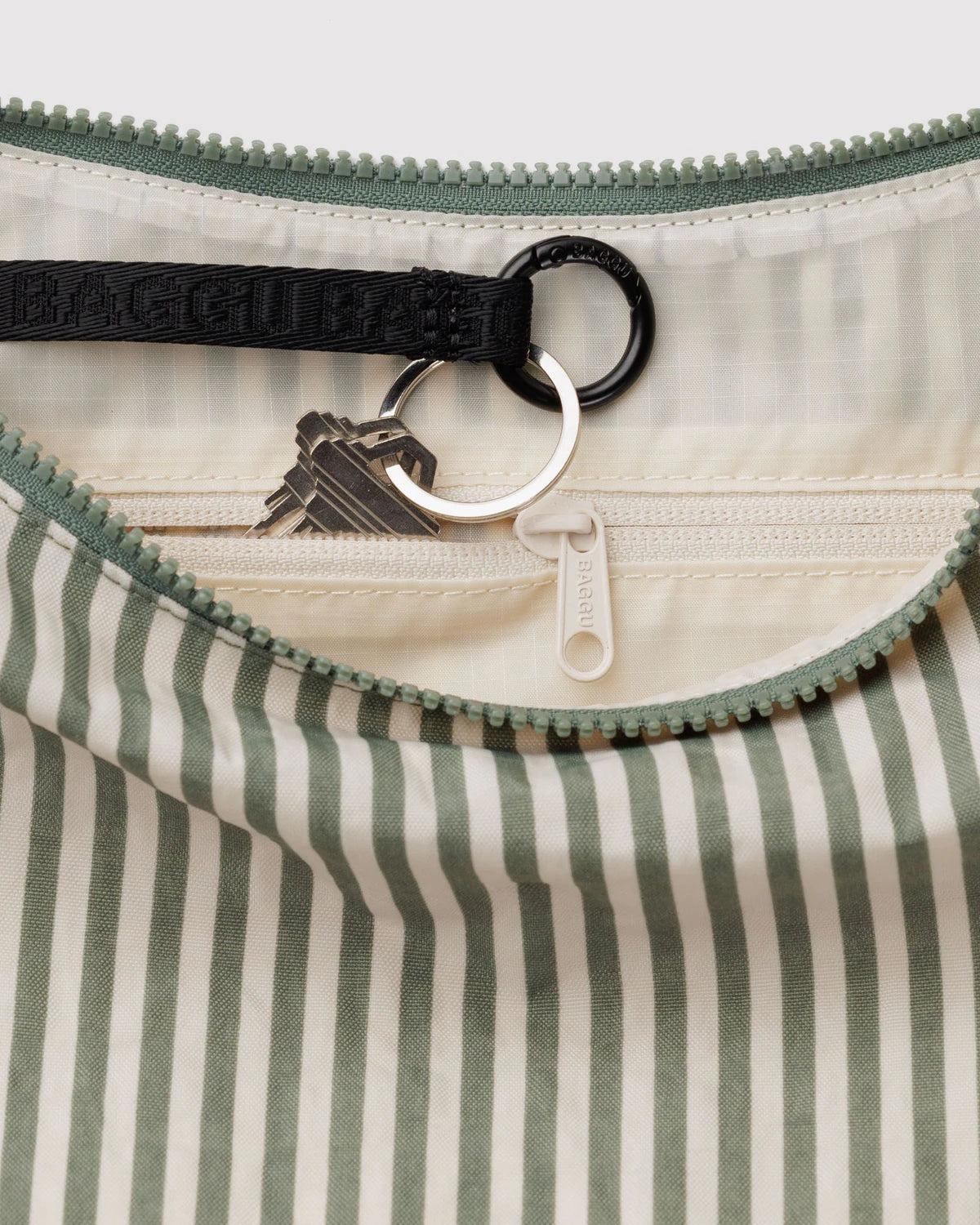 Medium Nylon Crescent Bag - Sage Stripe