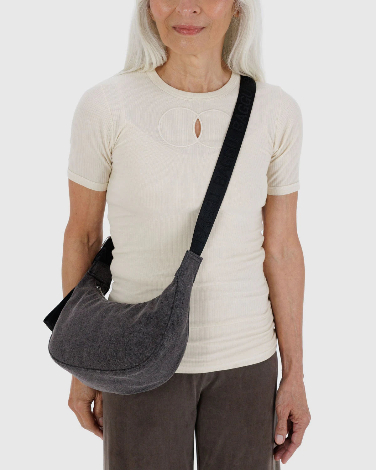 Small Nylon Crescent Bag - Washed Black Denim