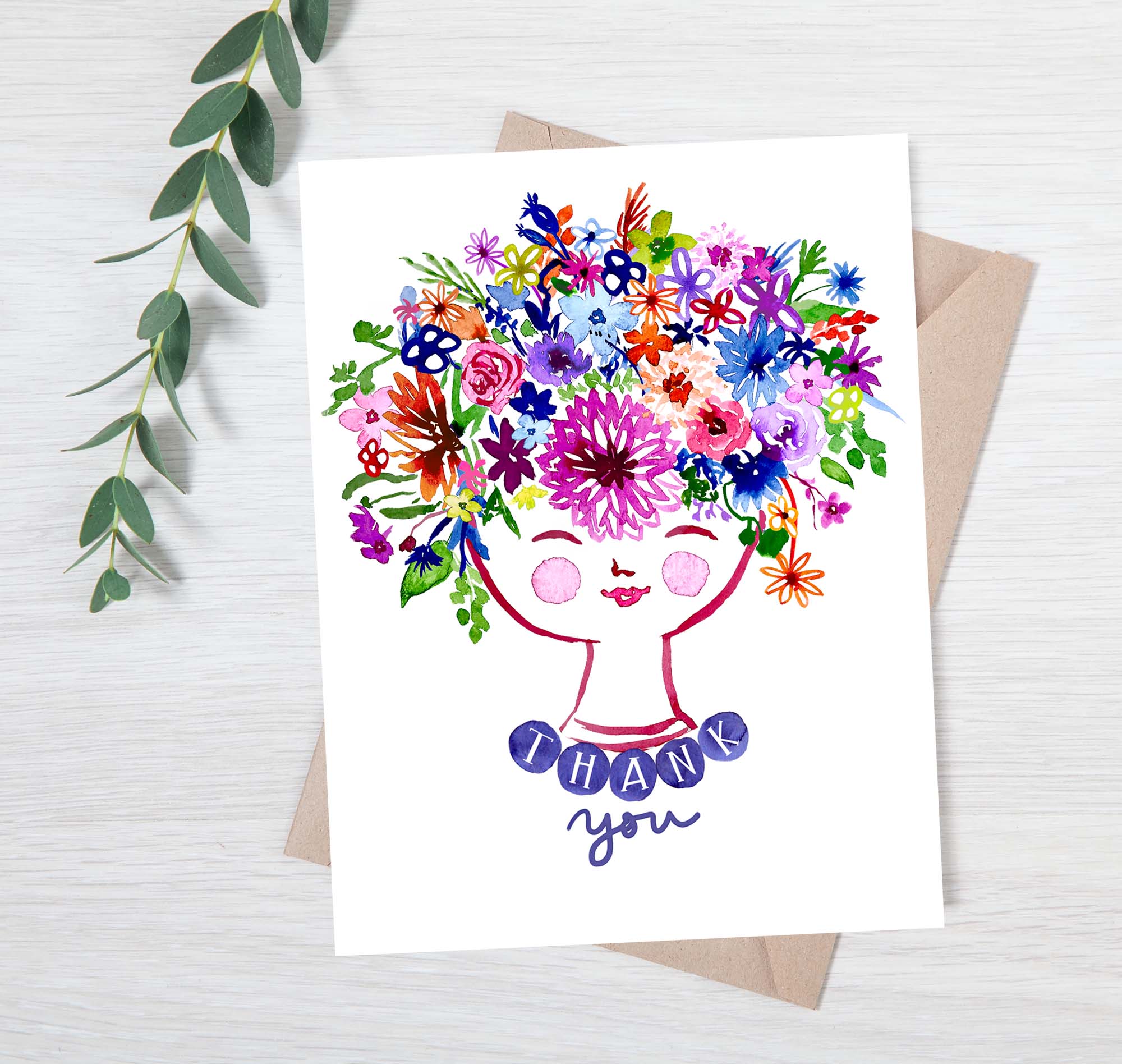Happy Flower Lady Watercolour | Greeting Card