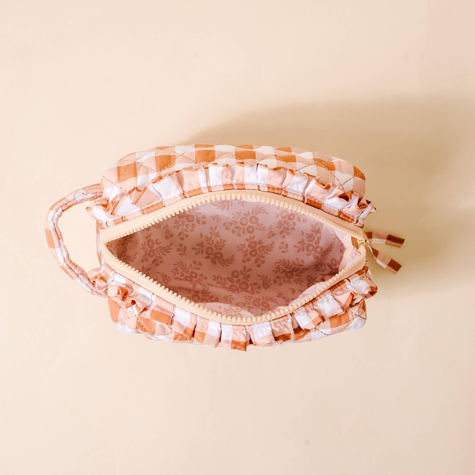 Quilted Cosmetic Pouch: Maple Gingham