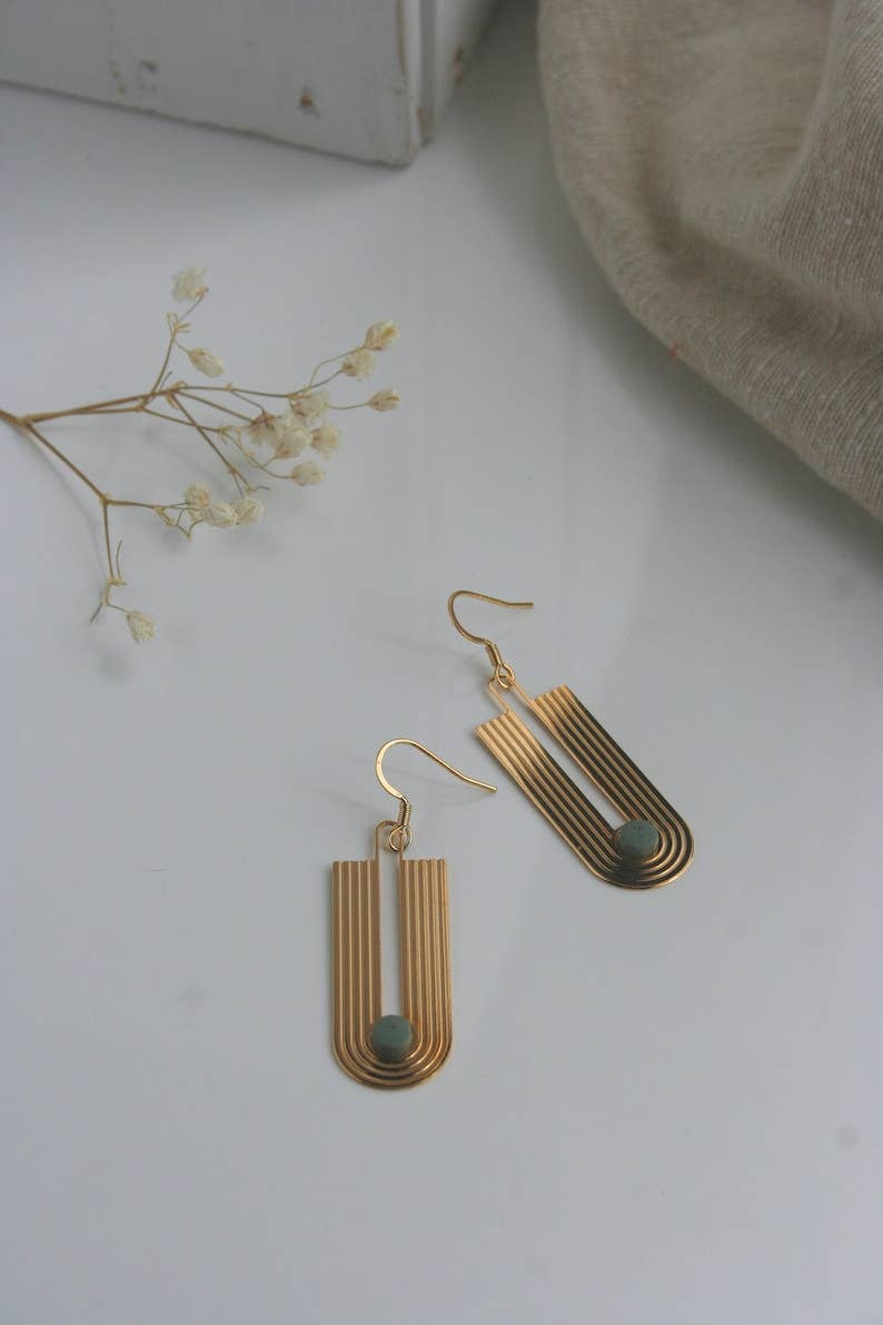 Bohemian Art Deco Earrings: Green