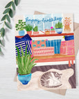 Sleeping Cat with Plants | Greeting Card