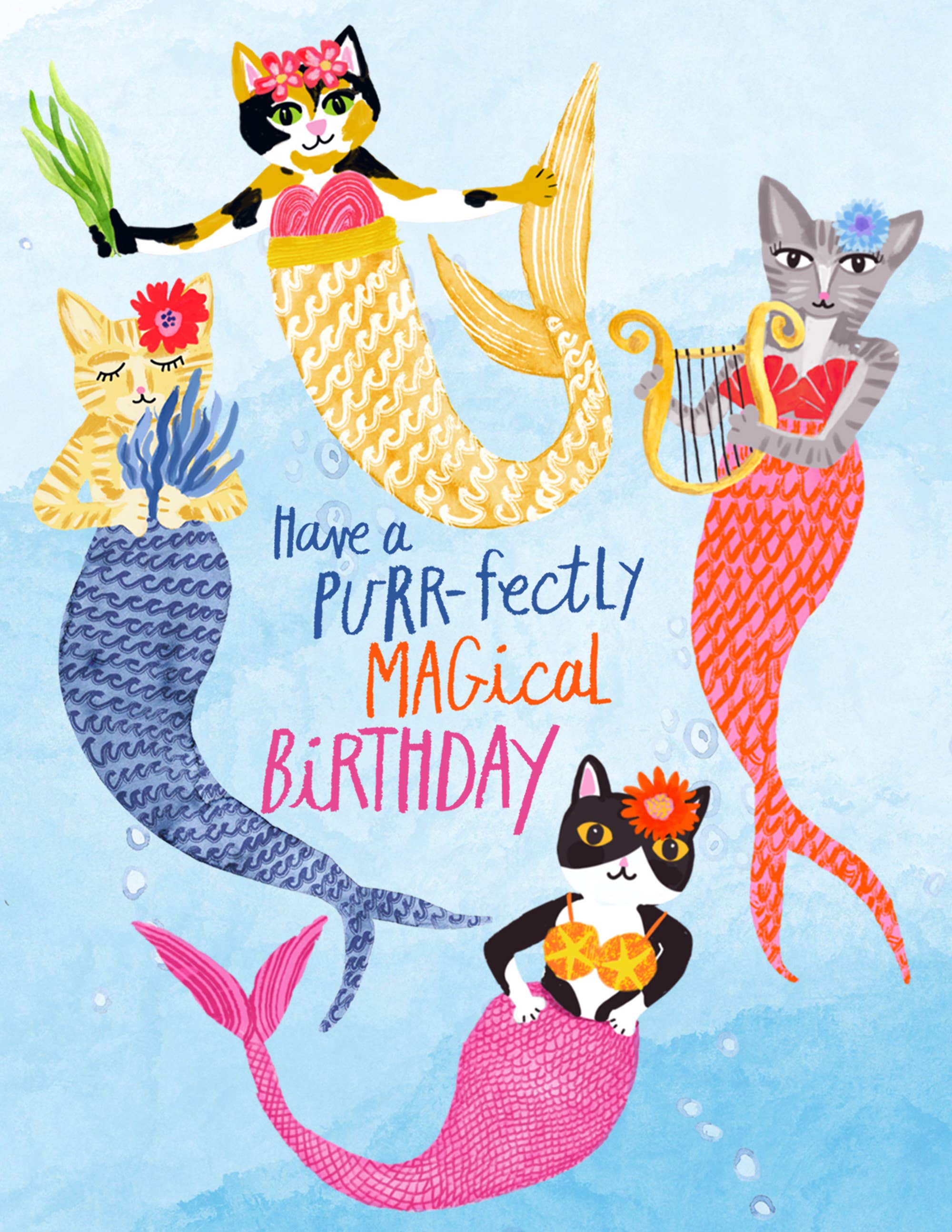 Mermaid Cats Purr-fectly Magical | Greeting Card