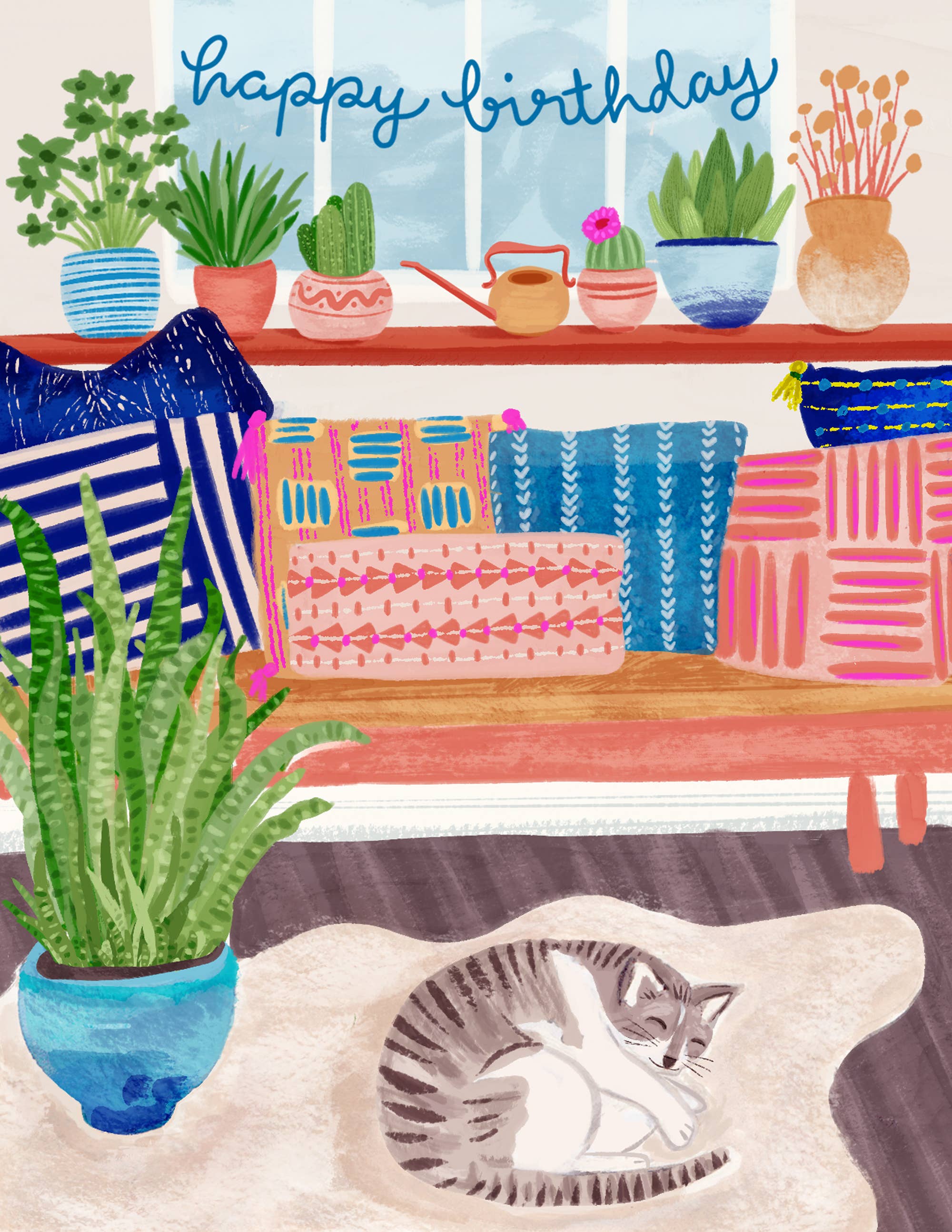Sleeping Cat with Plants | Greeting Card