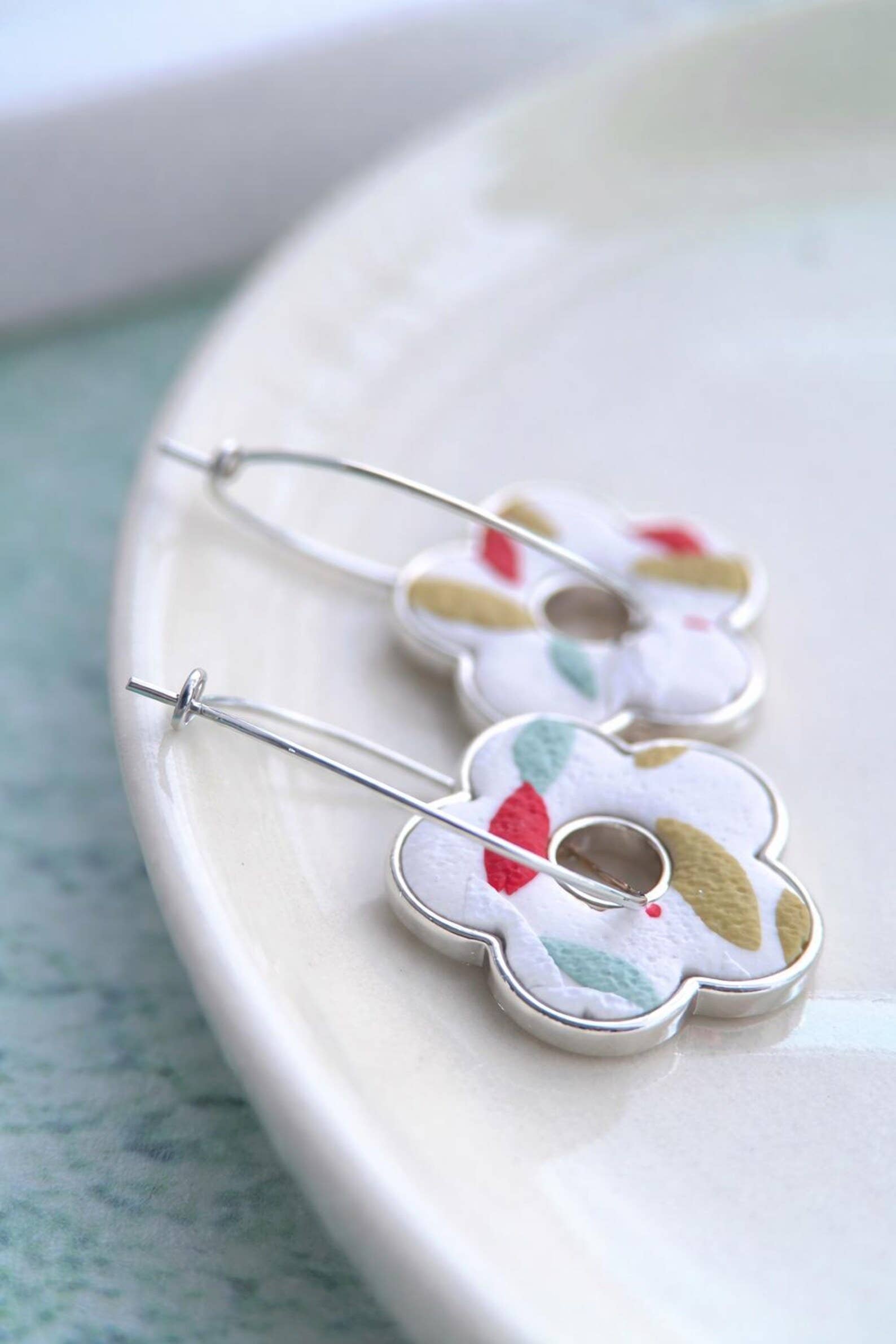 Flower Pendant Hoop Earrings