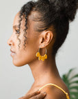Mustard Yellow Leather Petal Hoop Earrings