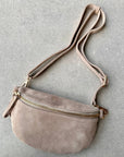 Crossbody Handbag: Cream White Suede Leather