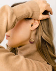 Leather & Brass Sunburst Earrings | Burgundy