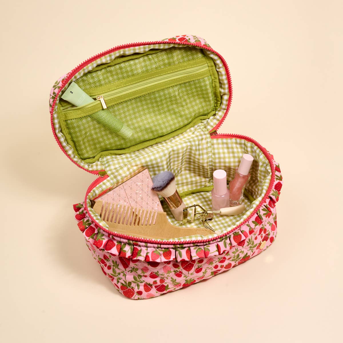 Glam &amp; Go Quilted Cosmetic Bag-Strawberry Fields