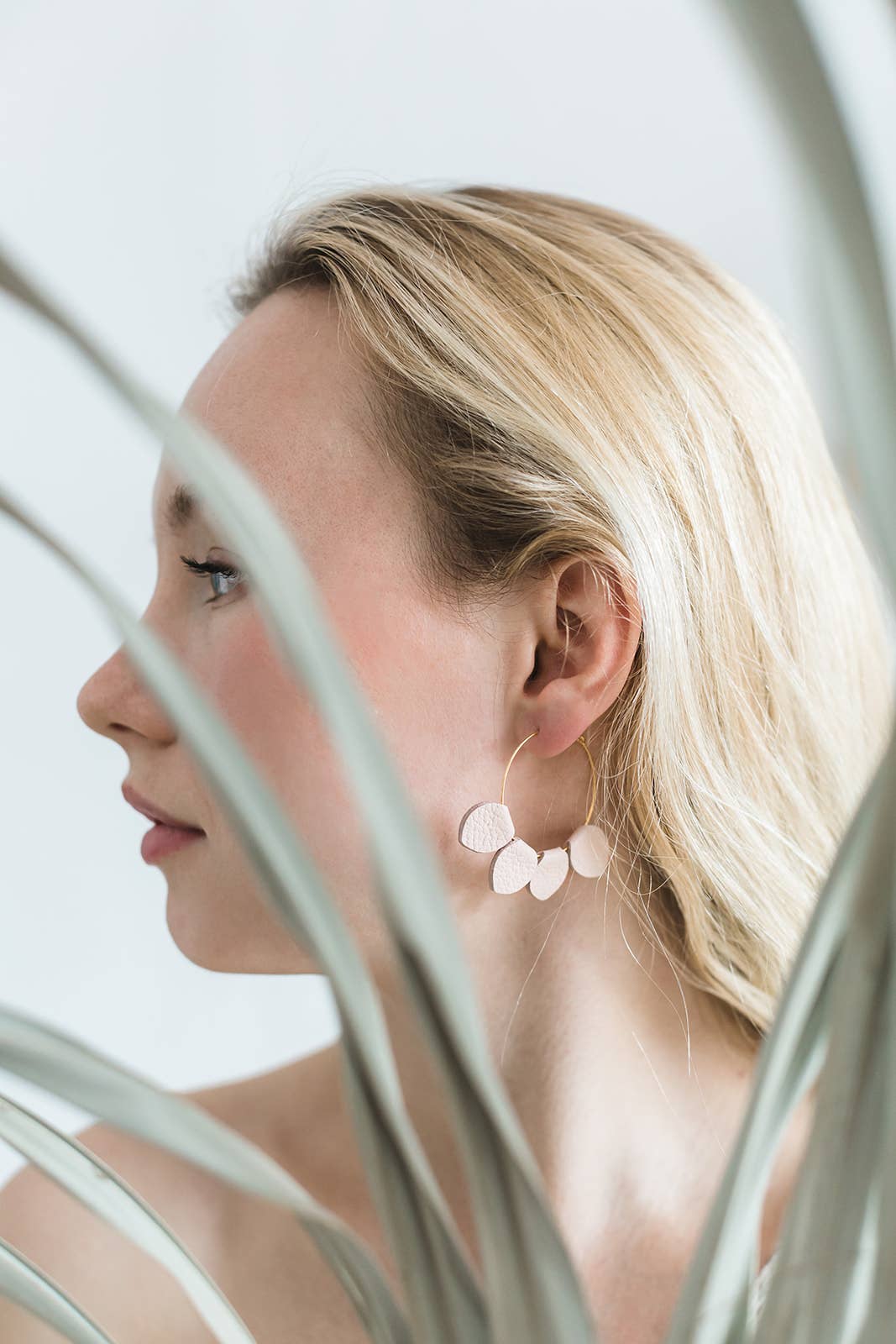 Blush Pink Leather Petal Hoop Earrings