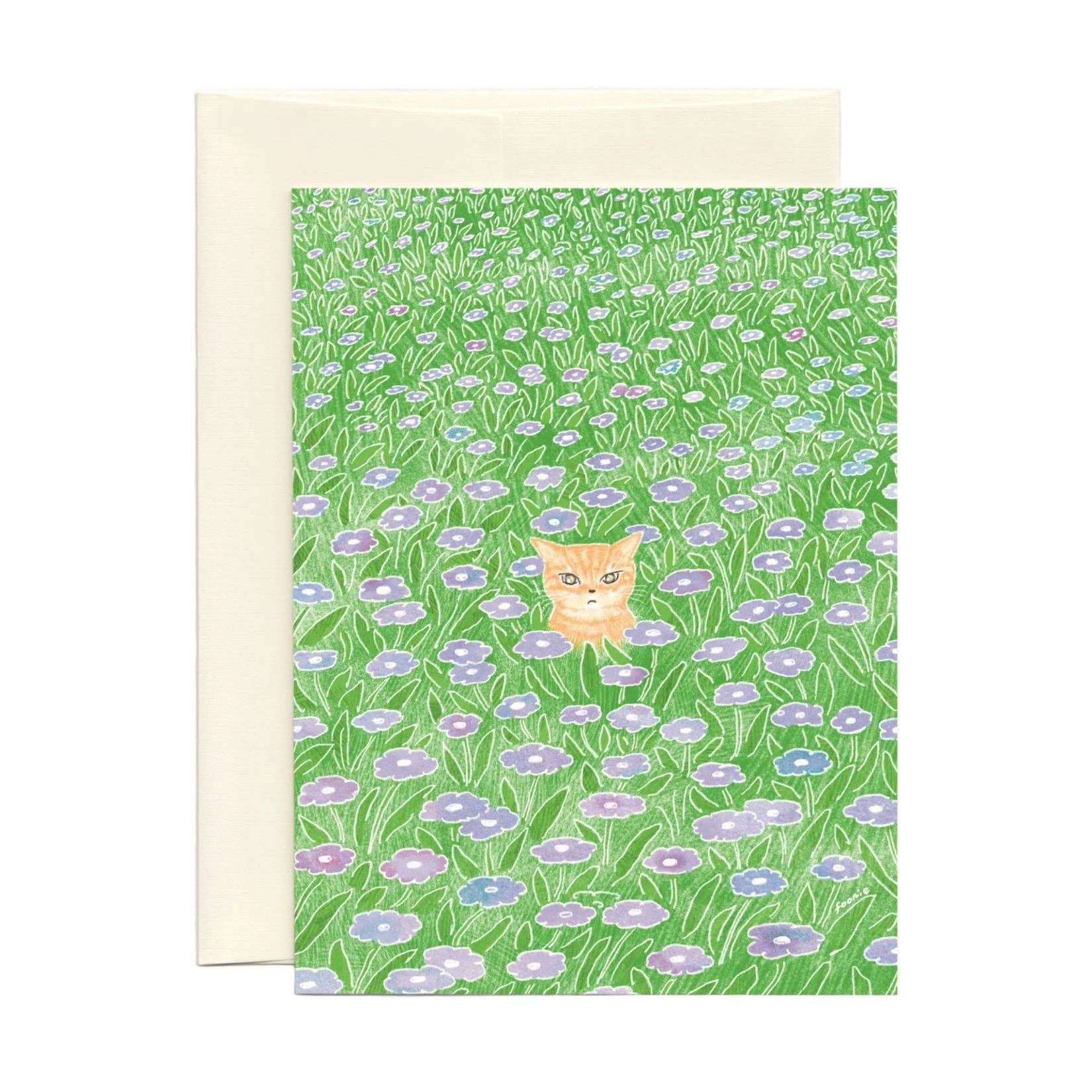 Cat in the Flower Field Card