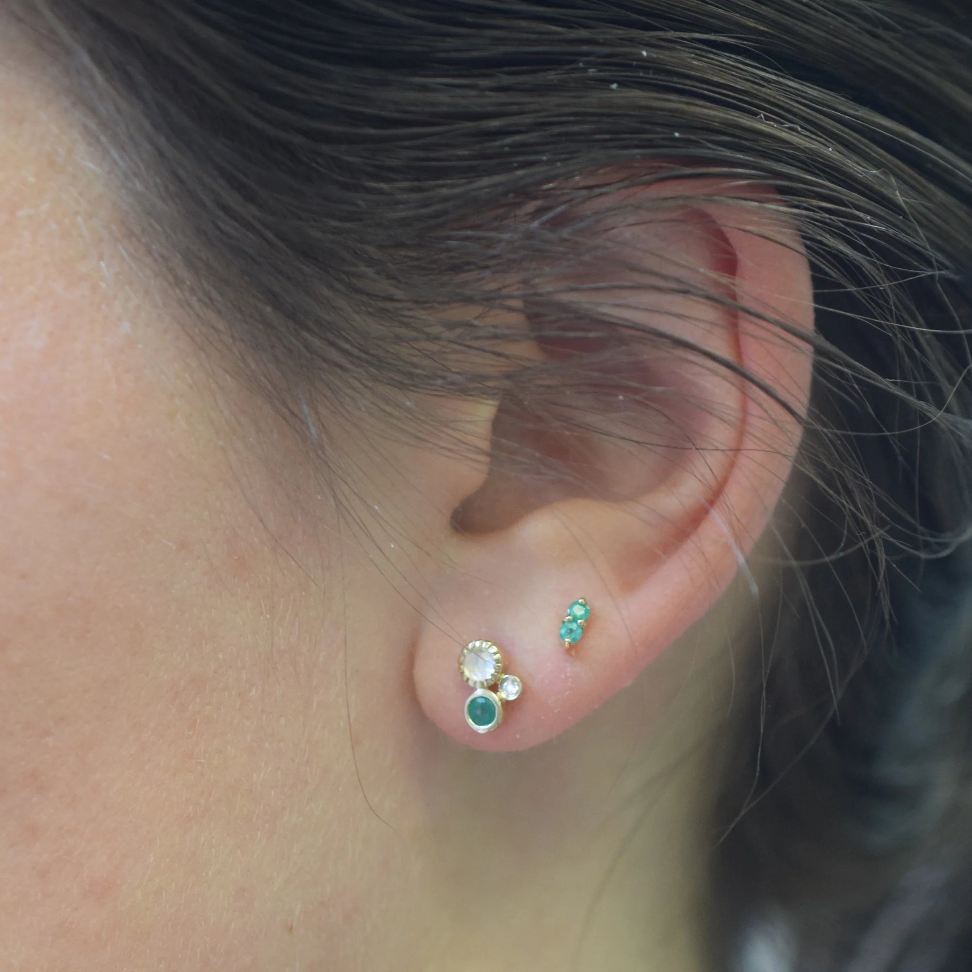 Emerald Pavillion Studs | 14K Gold