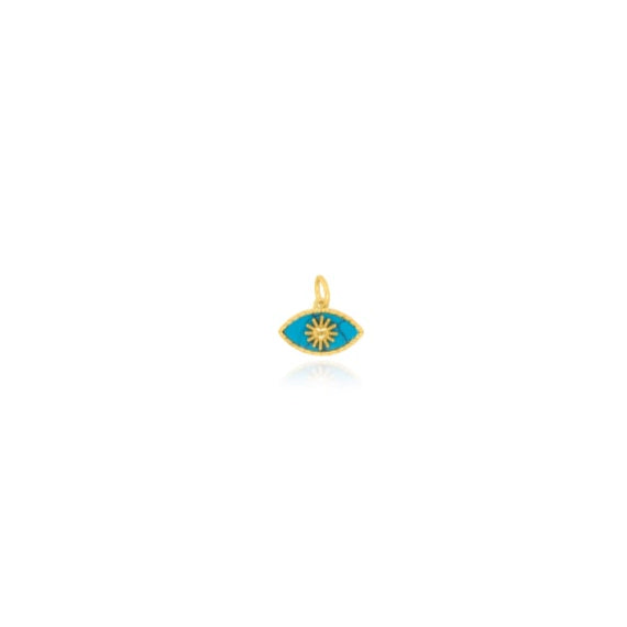 Gold pendant with blue gemstone on a white background