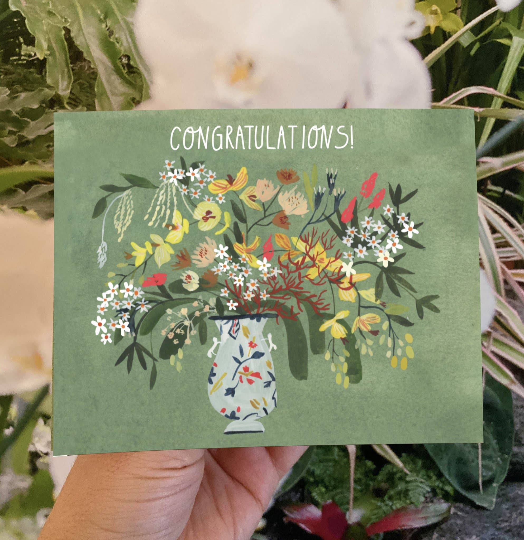 Congrats Green Floral Card
