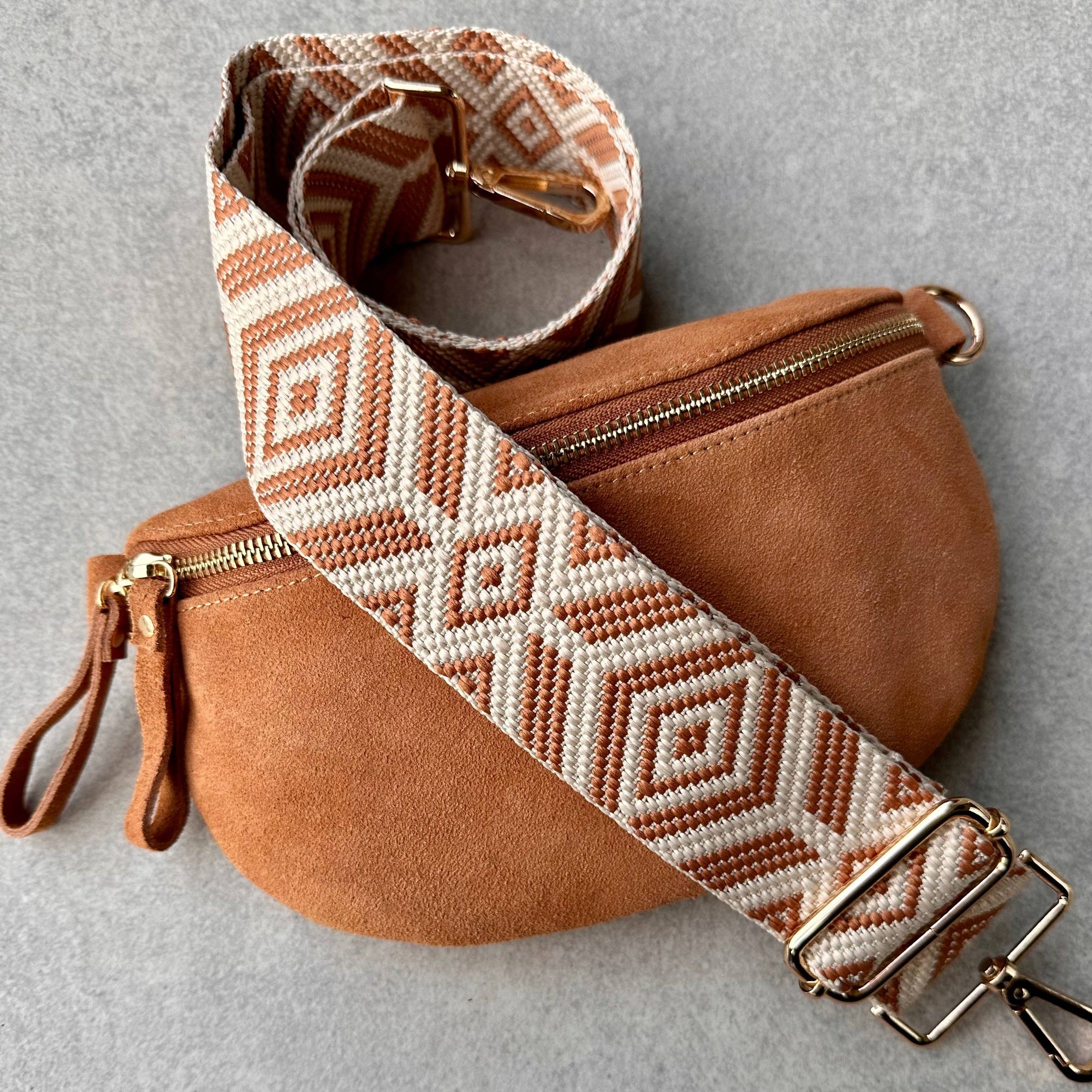 Crossbody Handbag: Rust Brown Suede Leather