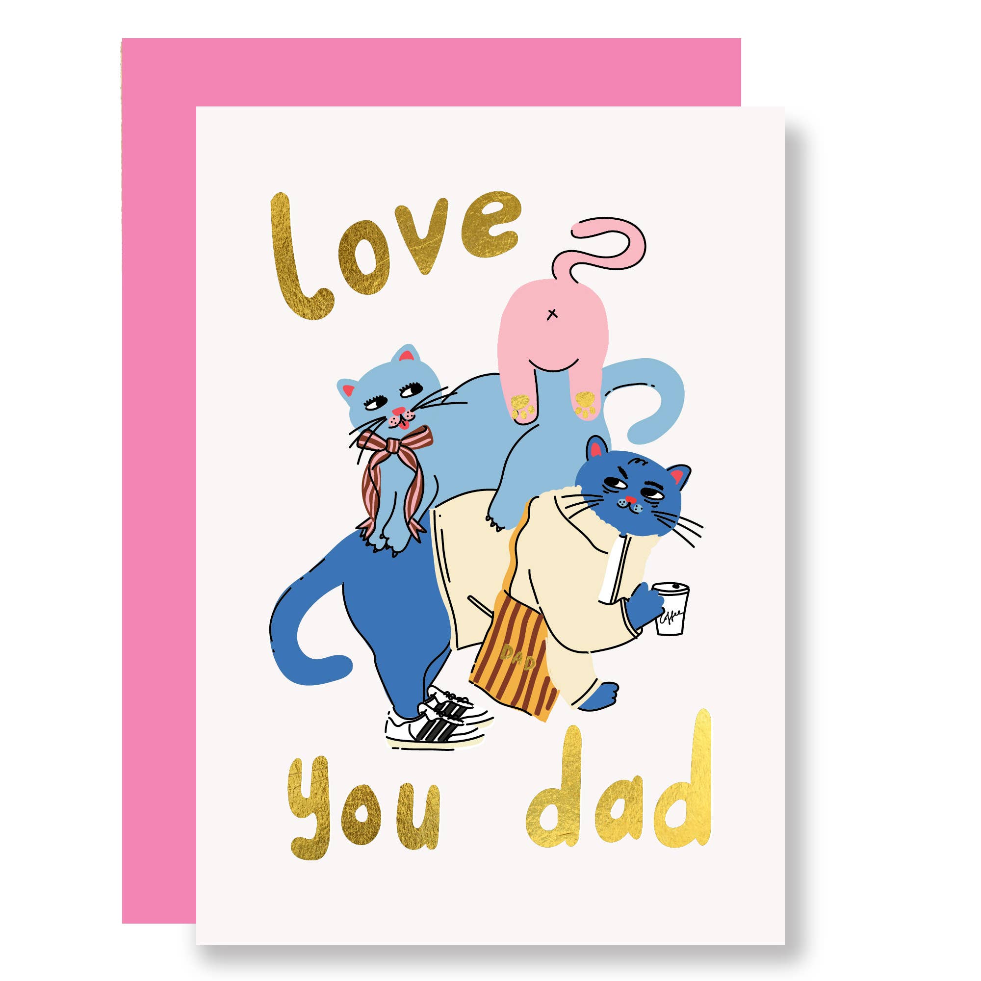 Daddy Cat and Kittens | Greeting Card