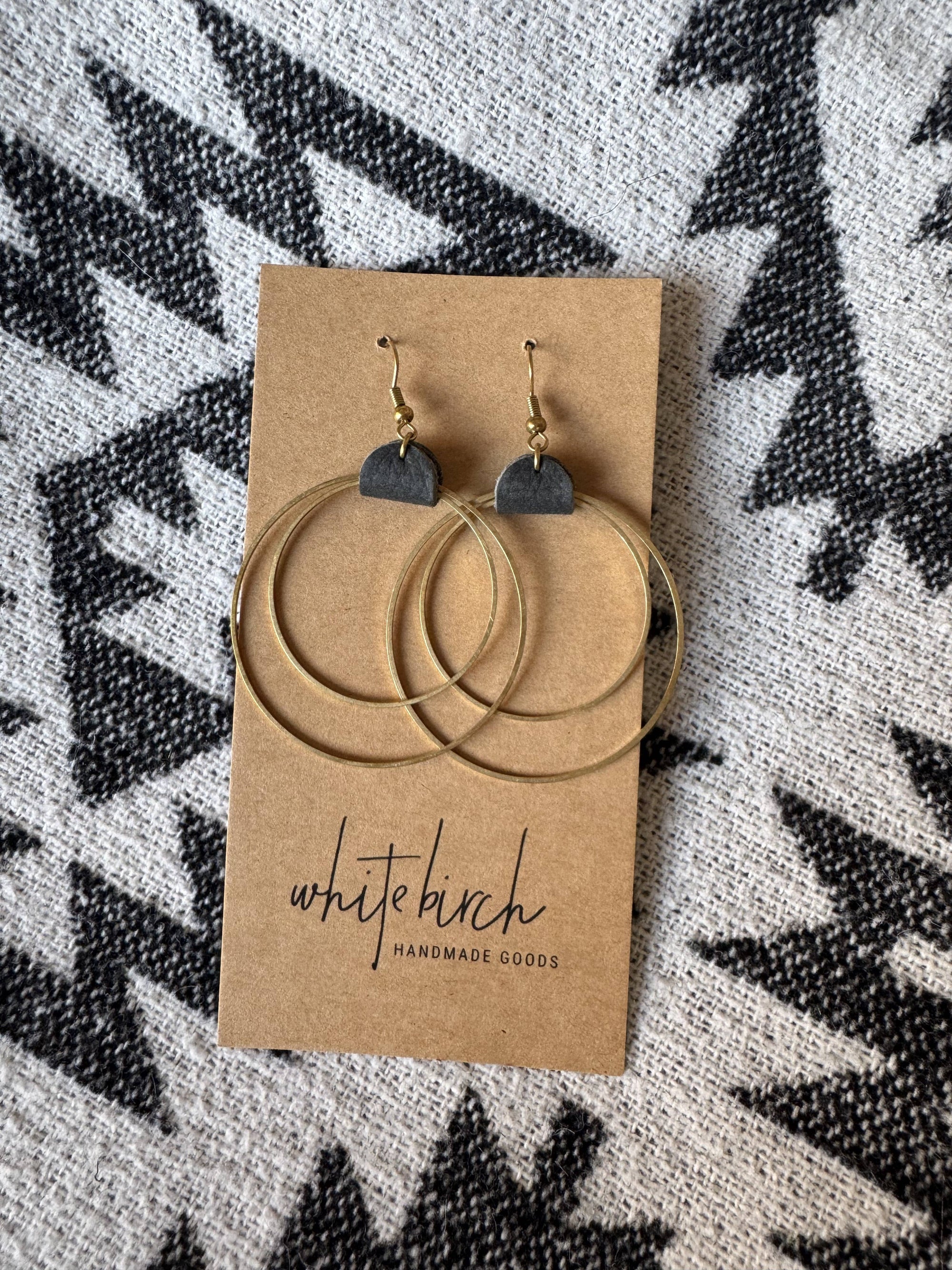 Leather &amp; Brass Circles Earrings | Matte Black