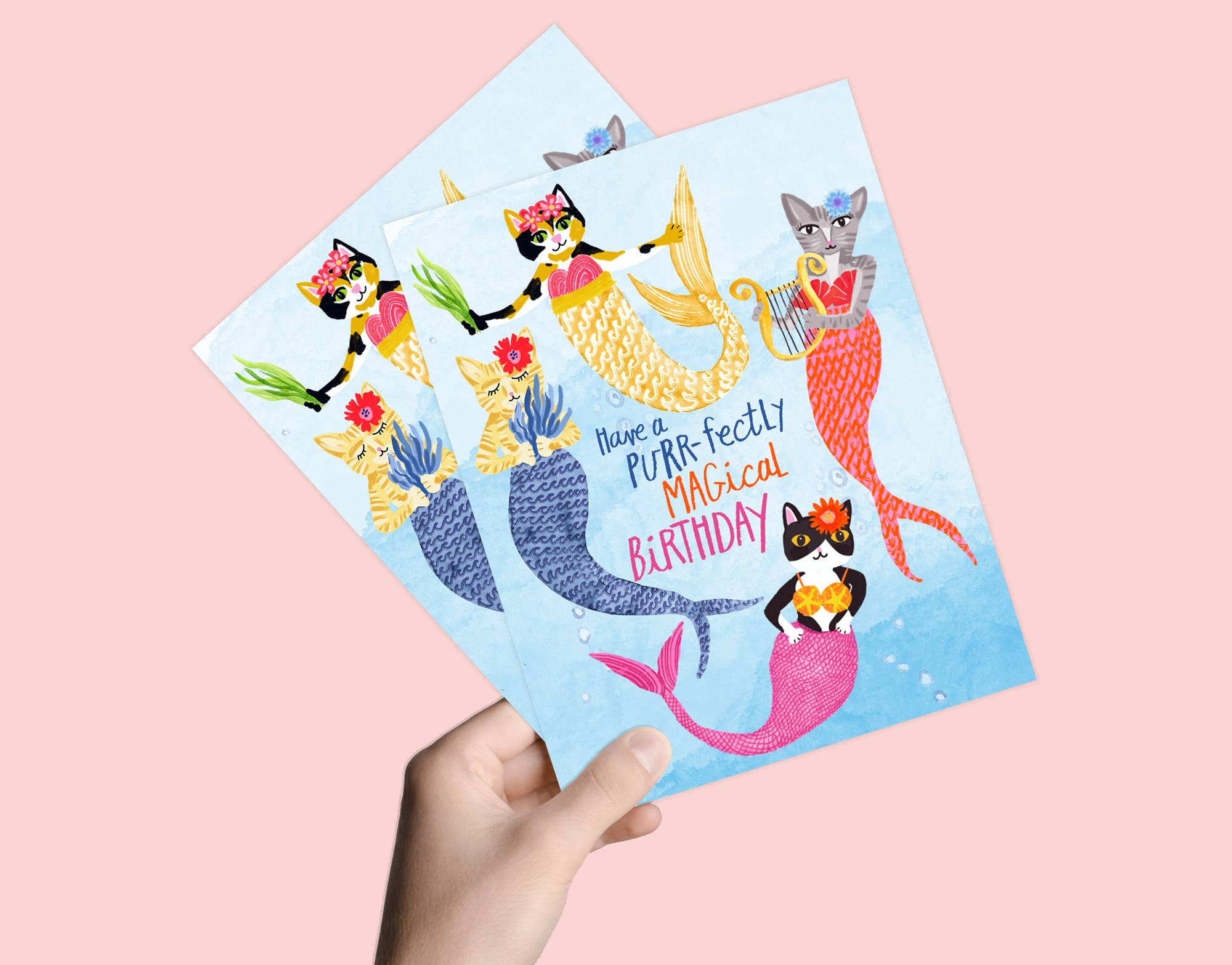 Mermaid Cats Purr-fectly Magical | Greeting Card