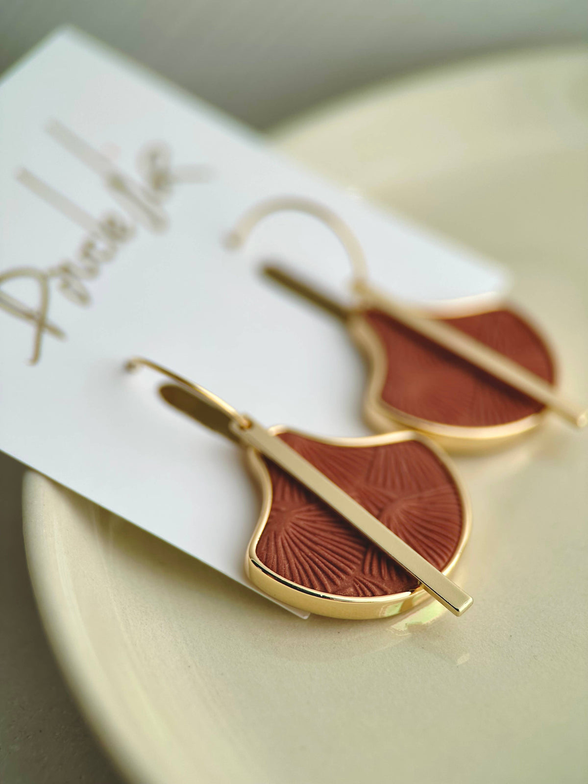 Dandelion Fan Earrings: Dark Terracotta/Gold