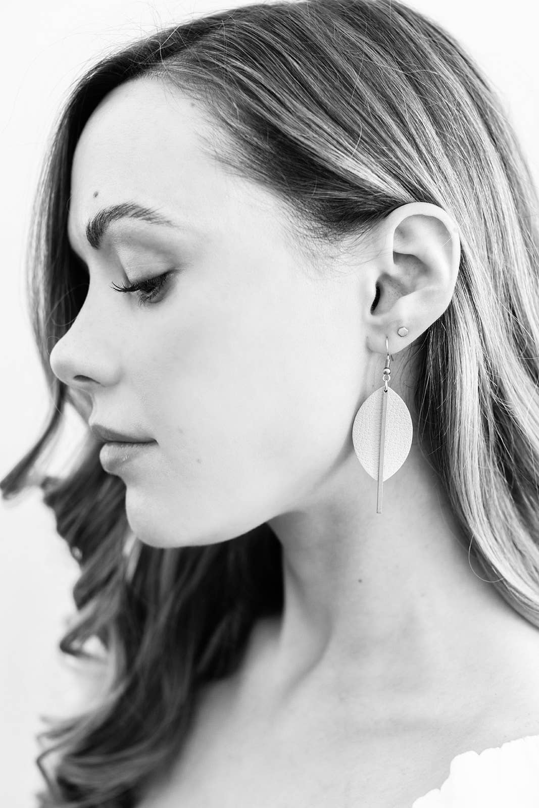 Mint Leather Petal and Brass Bar Earrings