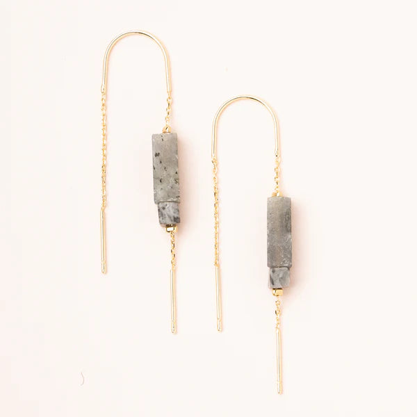 Rectangle Stone Thread Earring - Labradorite/Black/Gold