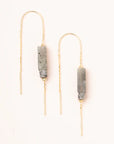 Rectangle Stone Thread Earring - Labradorite/Black/Gold