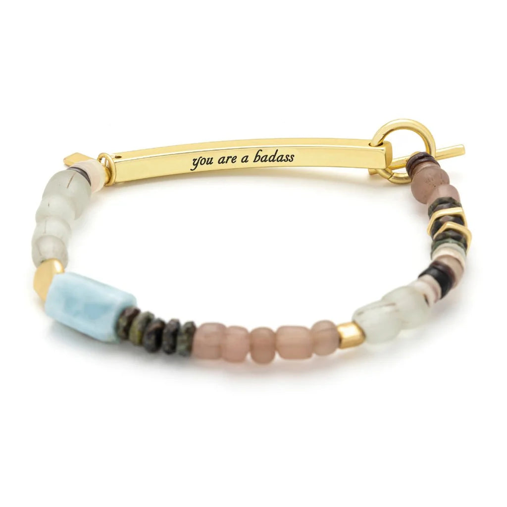 Hidden Message Bracelet | Badass/Larimar/Gold